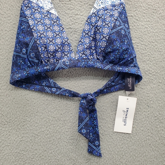 Swimsuits for All Bikini Top Romancer Colorblock Halter Triangle Sz 12 Blue NWT - Picture 3 of 7